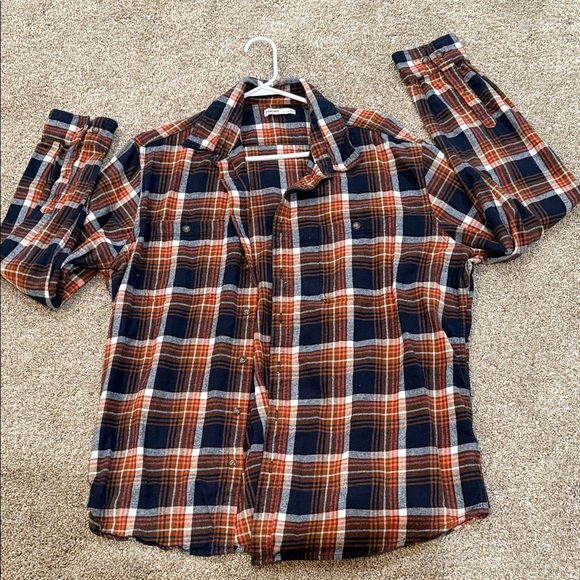 Sonoma Men's Casual Plaid Shirt - Navy and Orange - Picture 1 of 2